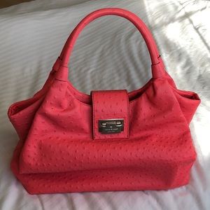 KATE SPADE PINK TOP HANDLE SOFT OSTRICH LEATHER MEDIUM SIZED BAG